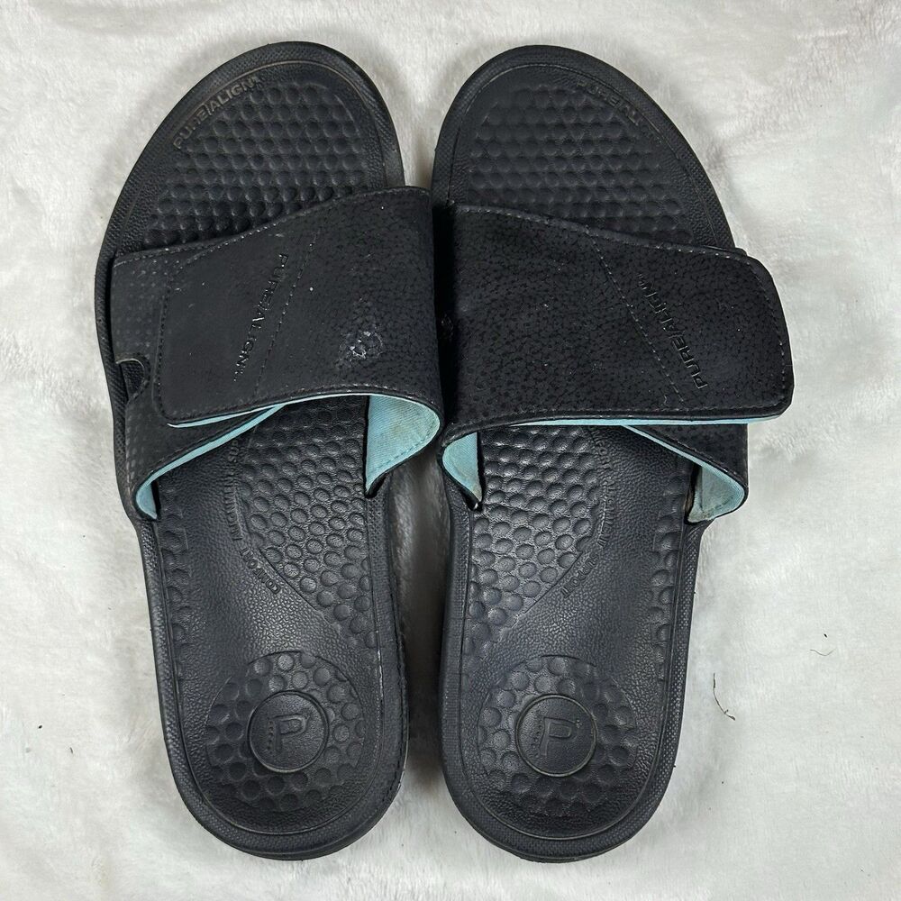 PureAlign Recovery Slides Sandals Black Adjustable Comfort Men’s 8/9 Medium